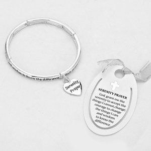Serenity Prayer Bracelet Stretch Heart Charm New